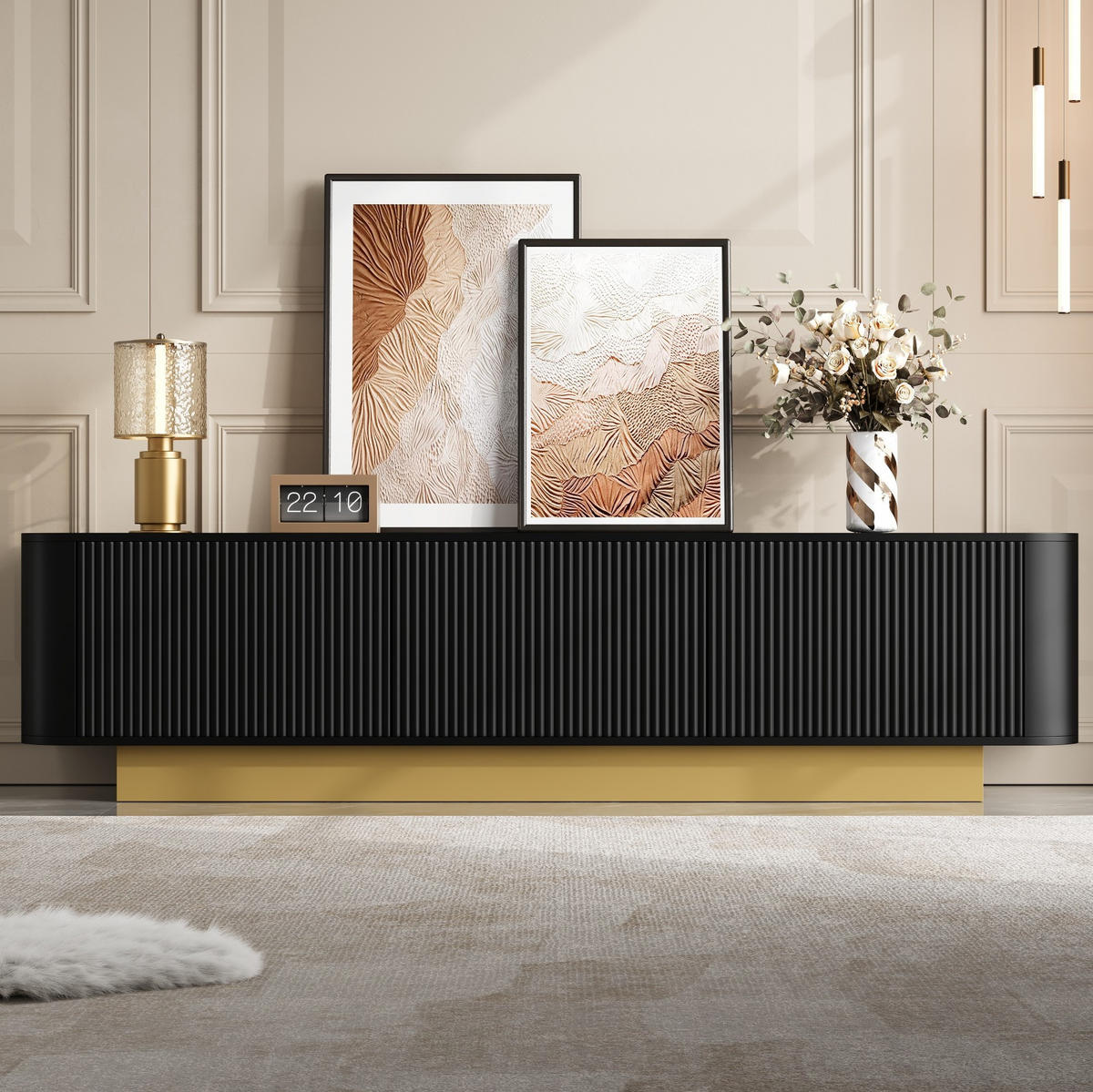 TV-LOWBOARD mit Stauraum 170 x 40,5 x 47 cm MDF/PB Black 3 Türen - Schwarz, Holzwerkstoff (40.5/47/170cm) - Beauniv