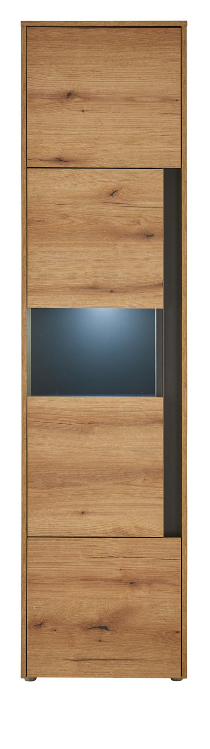 VITRINE Eiche Evoke 50 cm, Vitrinenschrank 3-türig mit 5 Fächern - Eichefarben/Schwarz, Glas/Holzwerkstoff (50/197/40cm) - Furn.Design