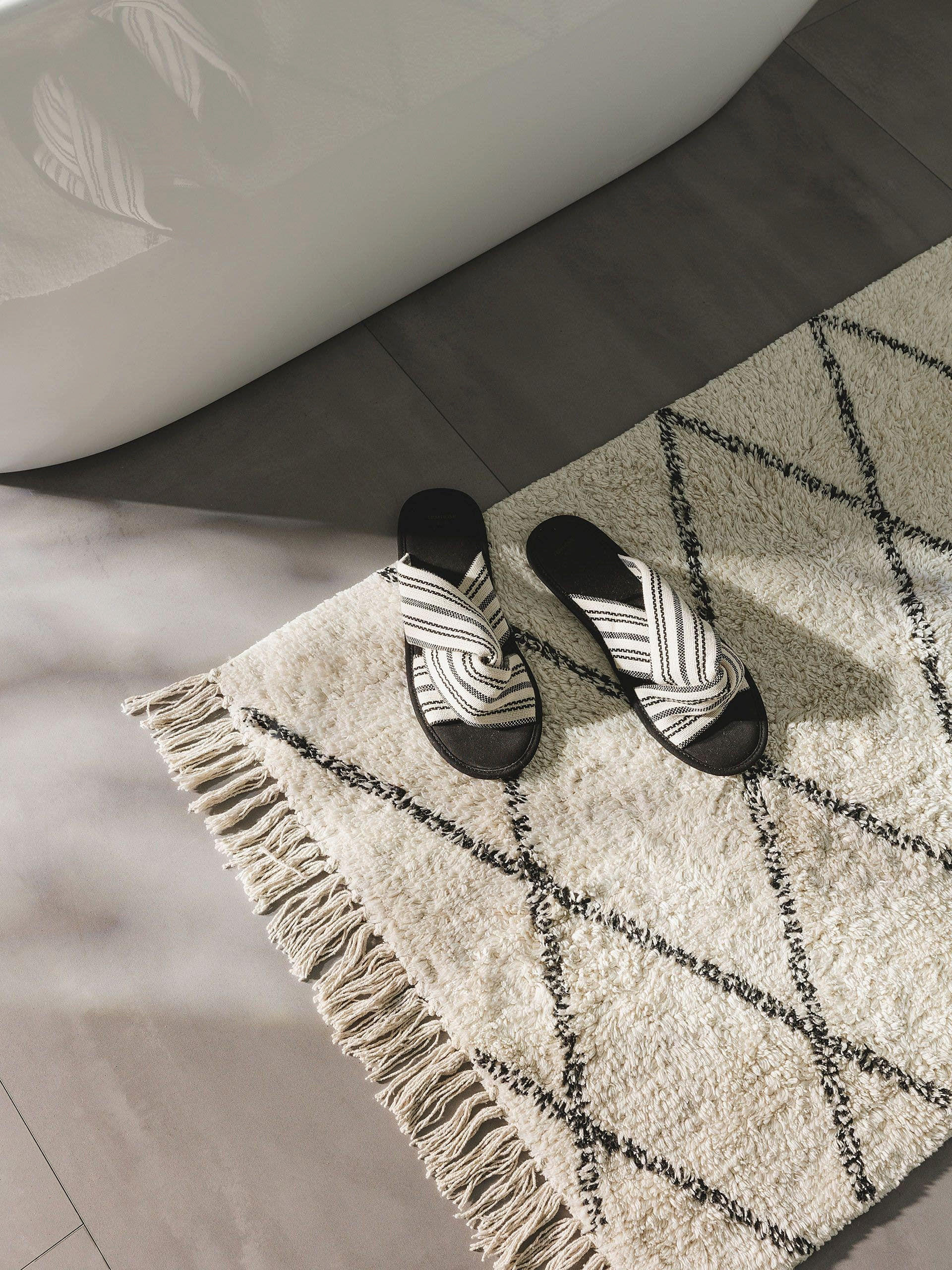 Thumbnail - benuta Nest Badematte, Creme, Textil, Grafikmuster, Rechteckig, 60x100 cm, Handmade in India, Badtextilien, Badematten