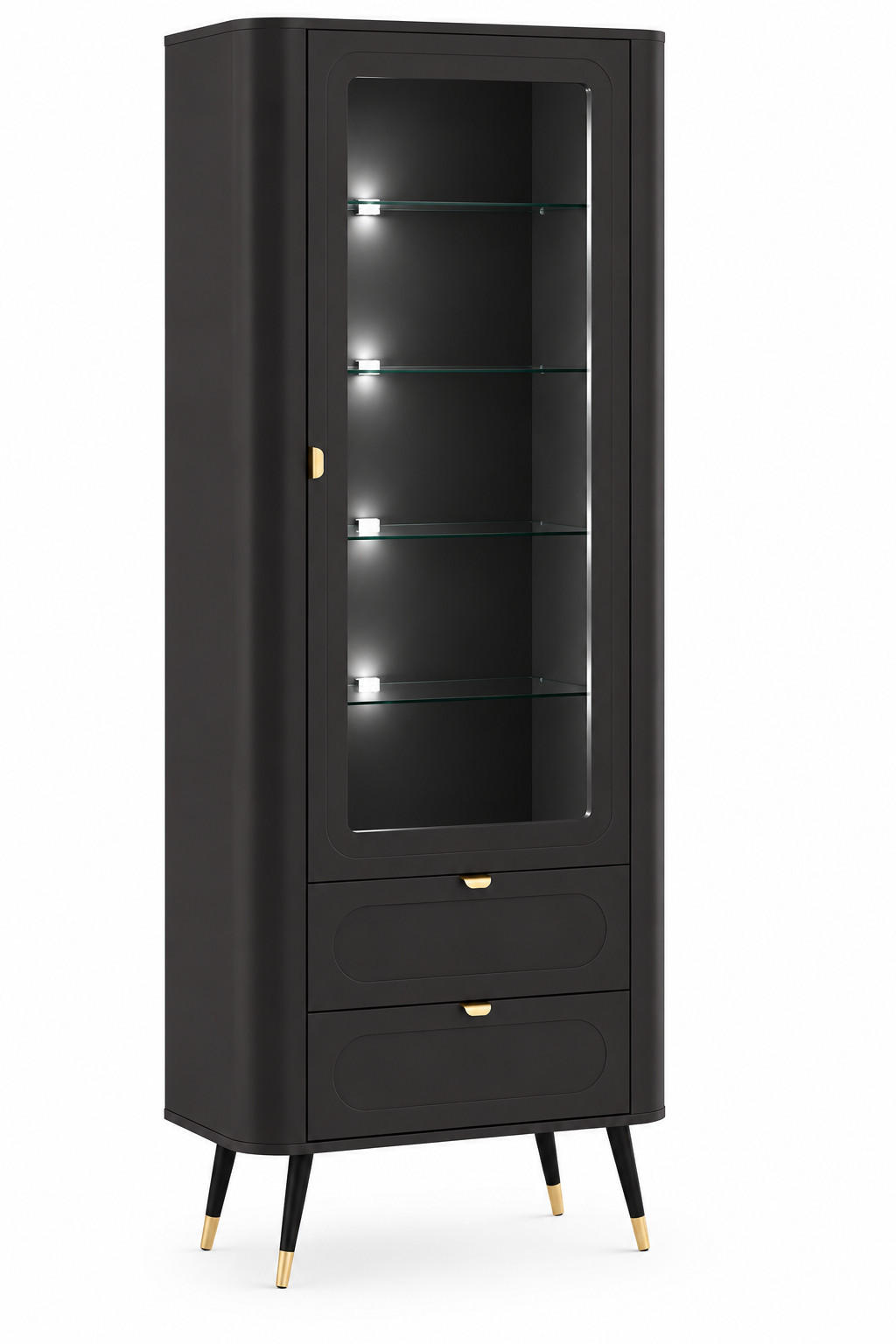 VITRINE mit 2 Schubladen, Schwarz, 78,4 x 40 x 192,4 cm - Schwarz, Holzwerkstoff (78.4/192.4/40cm) - 3XE LIVING