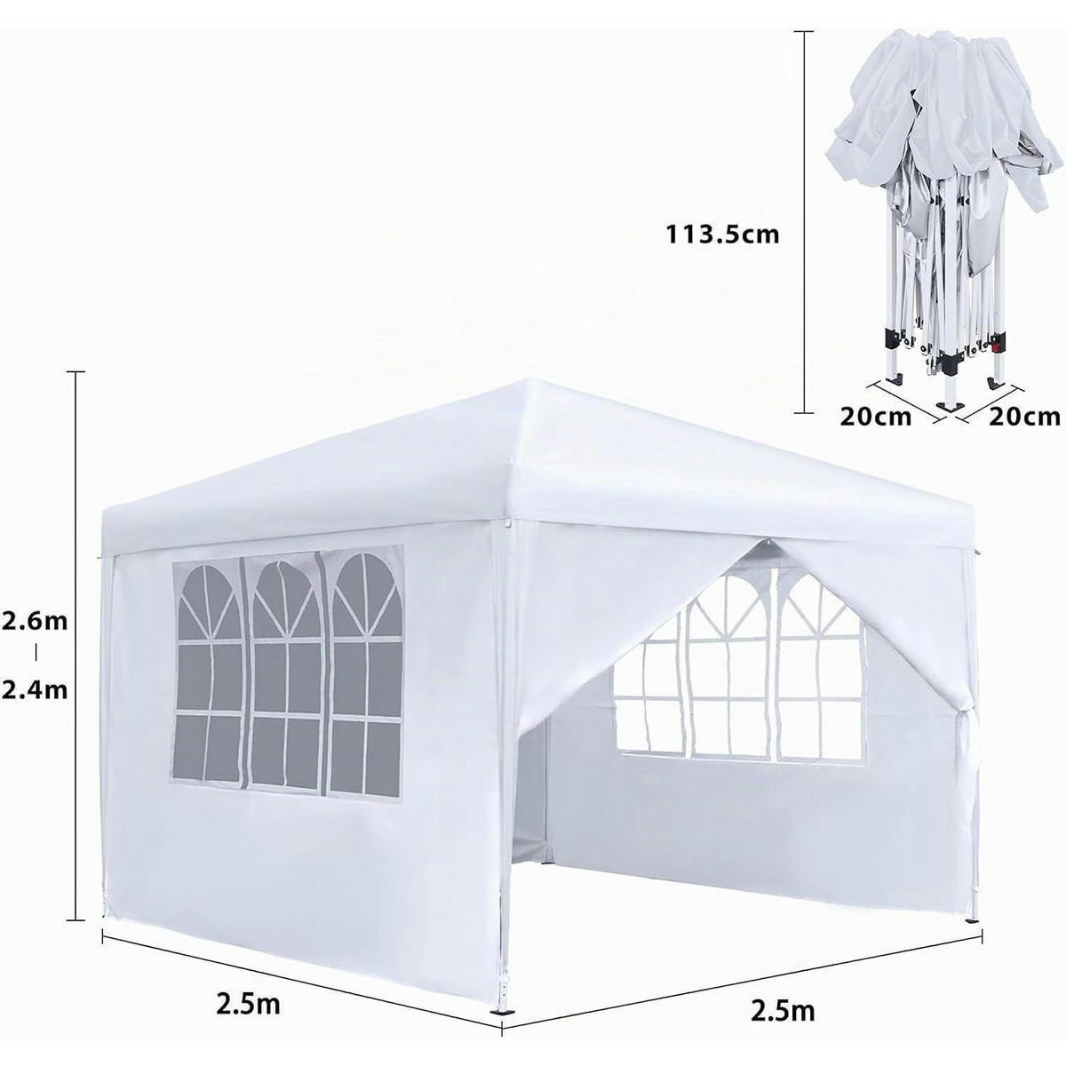 FALTPAVILLON 2.5 x 2.5 m Weiß Wasserdicht mit 4 Seitenteilen - Weiß, Textil (250/260/250cm)