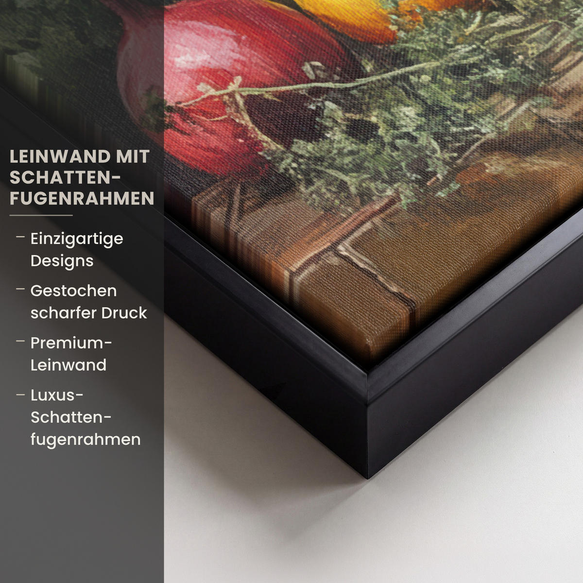 LEINWAND Bilder mit Rahmen - Stilleben - Kräuter - Gewürze - Früchte - Farbenfroh - 70x50 - Grün, Textil (70/50cm) - MuchoWow