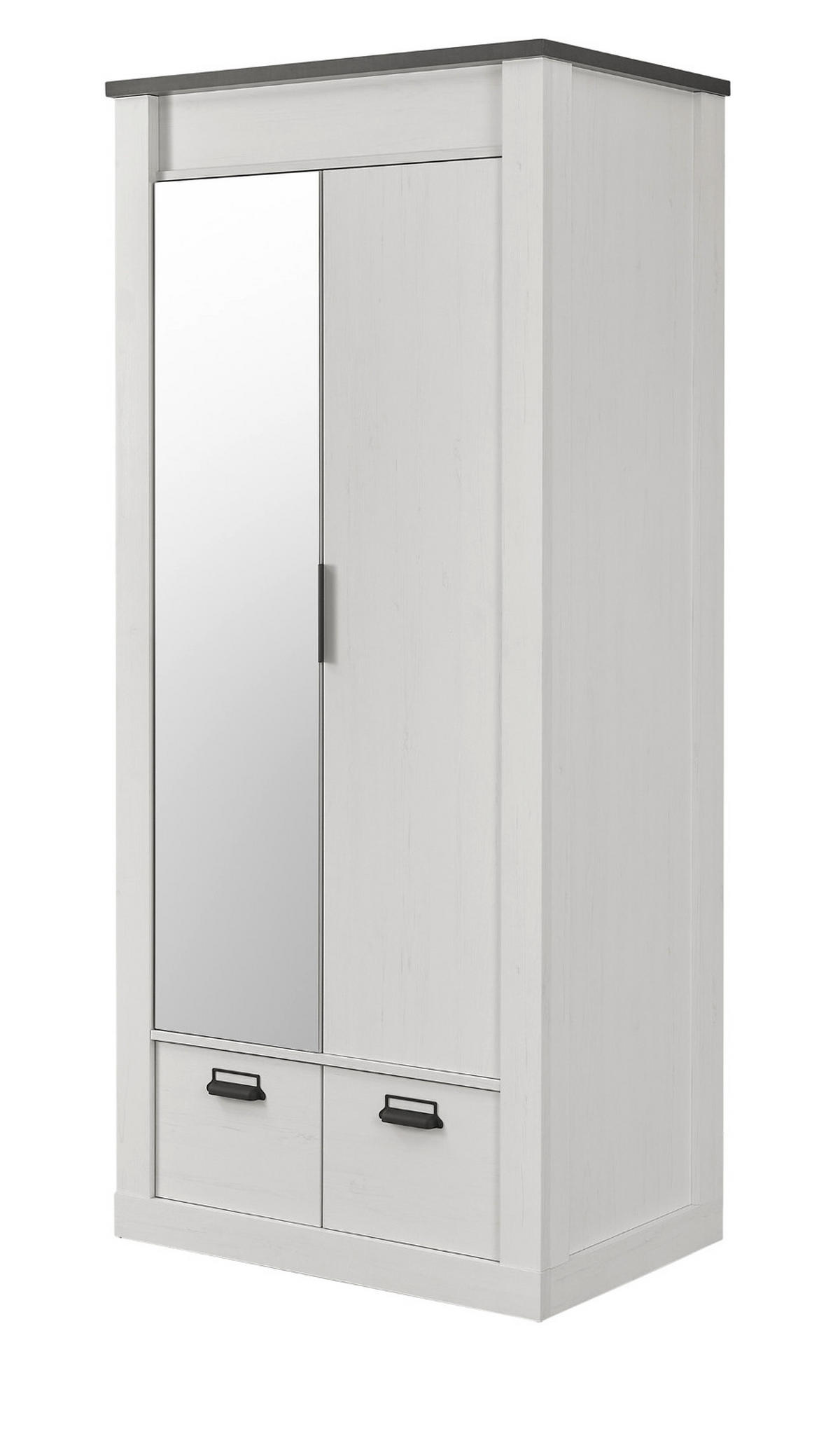 KLEIDERSCHRANK weiß Pinie, anthrazit Landhaus, Drehtürenschrank 2-türig mit Spiegel 93 x 209 cm - Anthrazit/Weiß, Holzwerkstoff/Metall (93/209/63cm) - Furn.Design