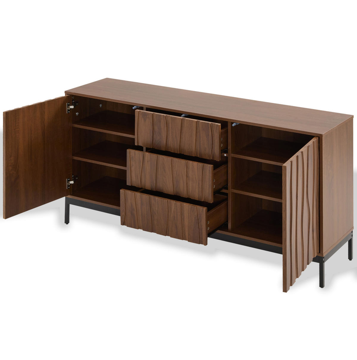 SIDEBOARD aus MDF und PB 150x40x80 cm Dunkelbraun mit Schubladen und verstellbaren Einlegeböden - Naturfarben, Holzwerkstoff (150/80/40cm) - IVMEU