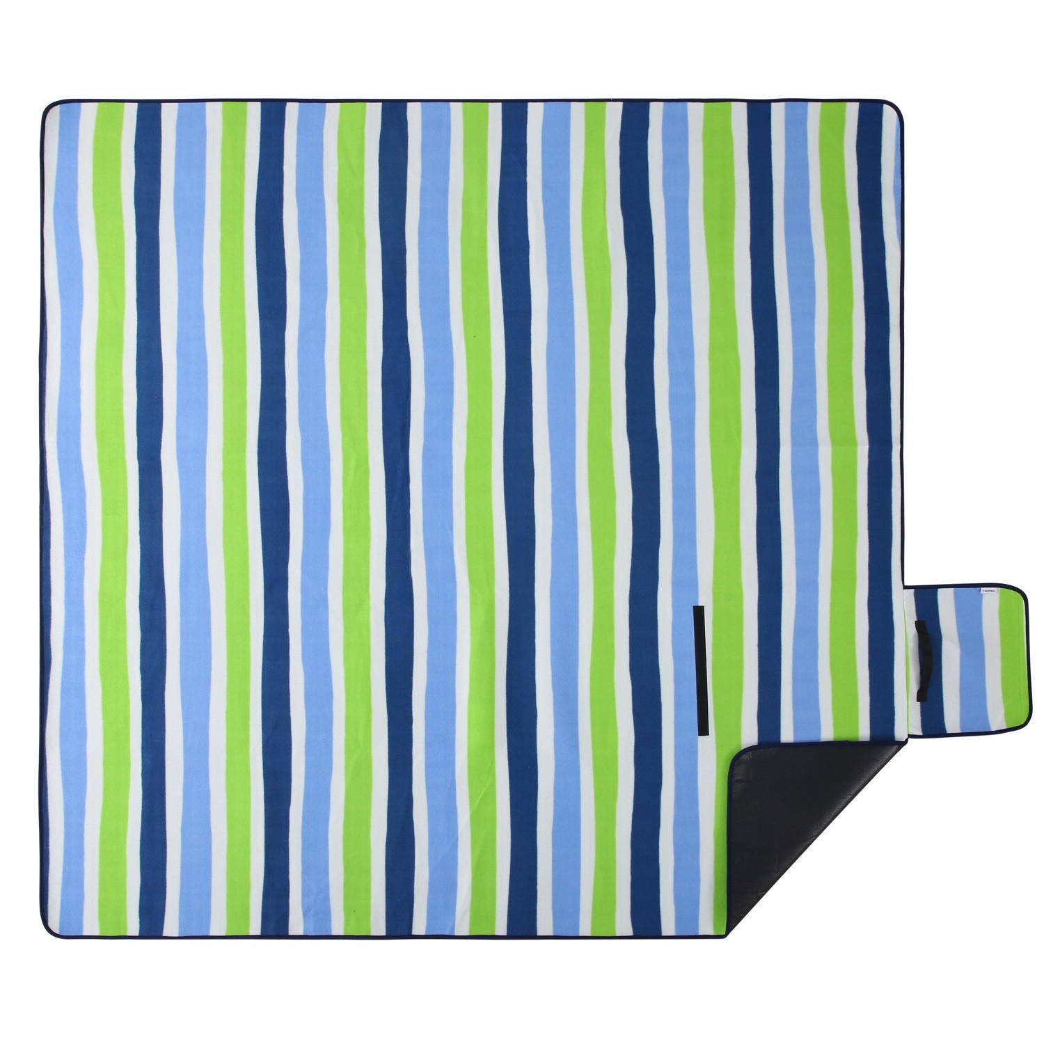 PICKNICKDECKE XXL 200x200 ecoline 100% recyceltes Fleece Streifen blau grün - Blau/Grün, Textil (200/200cm) - wometo