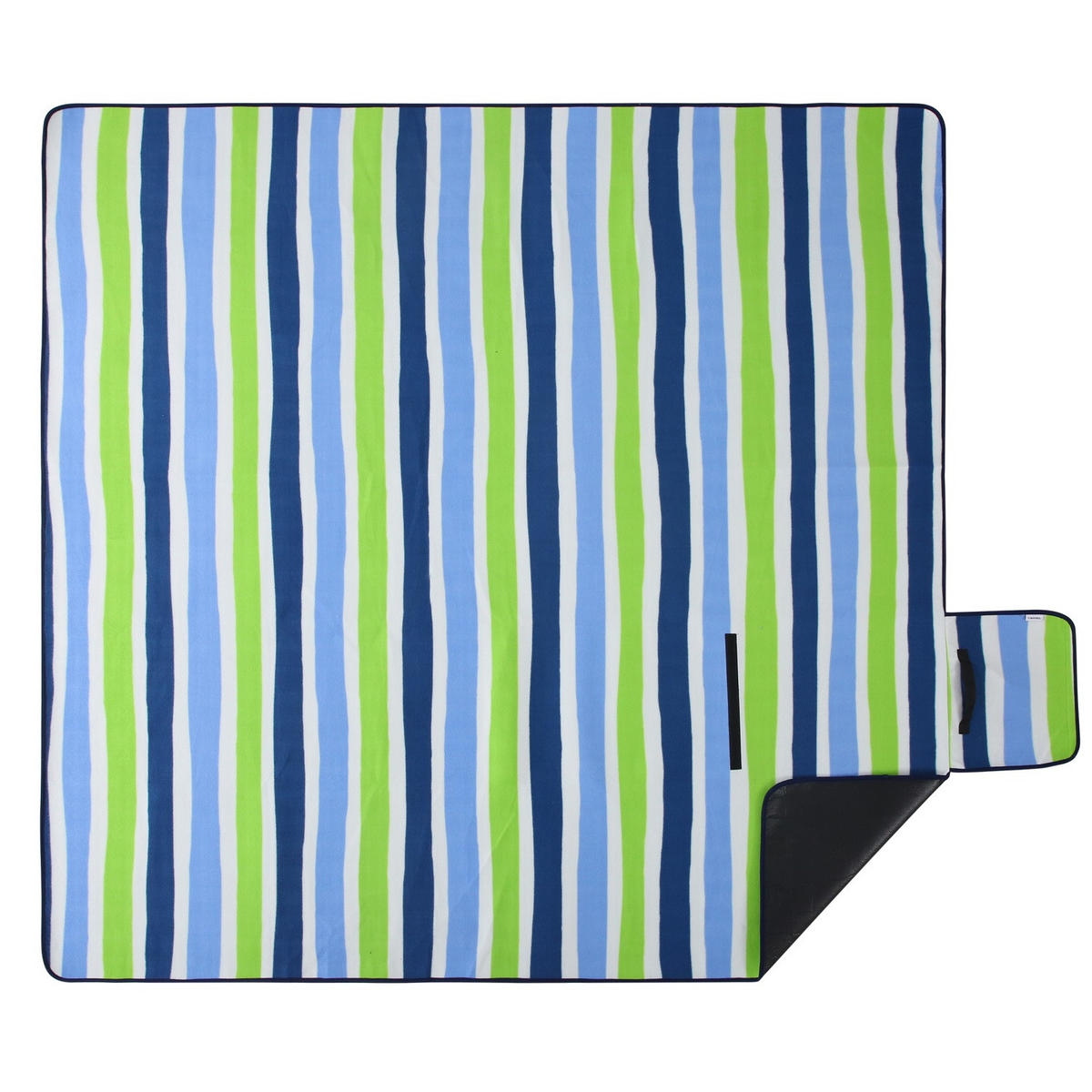 PICKNICKDECKE XXL 200x200 ecoline 100% recyceltes Fleece Streifen blau grün - Blau/Grün, Textil (200/200cm) - wometo
