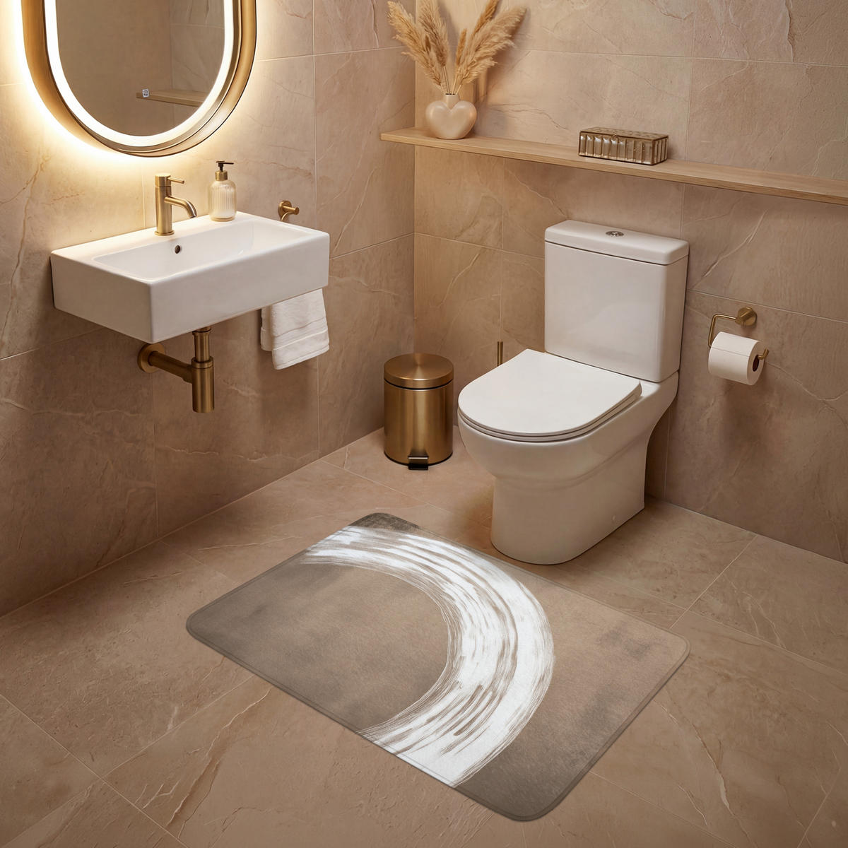 WC PŘEDLOŽKA Barva - hnědá - Japandi 90x60 cm - barva mokka, textil/plast (90/1cm) - OnlyWow