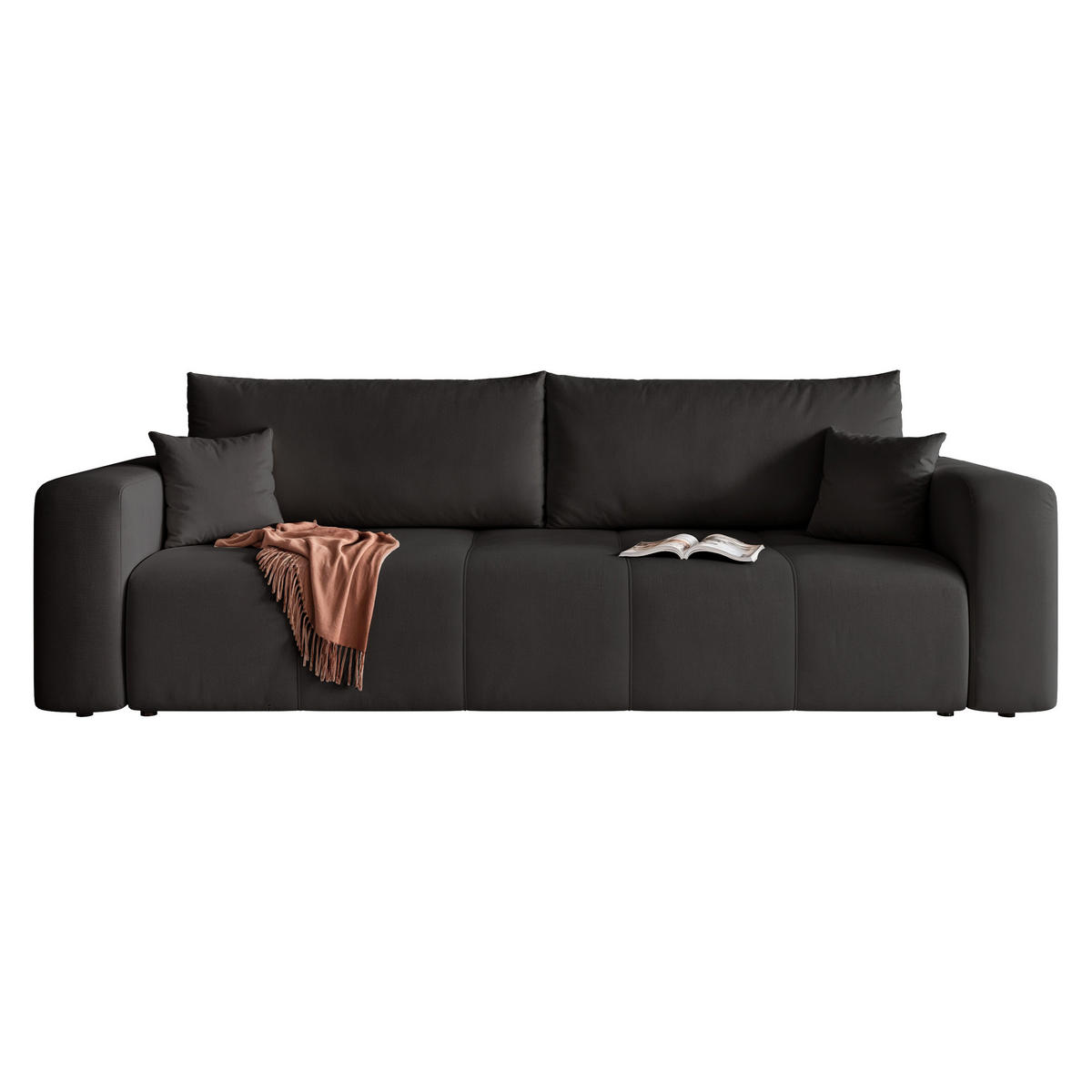 SCHLAFSOFA Velours mit Bettkasten und Schlaffunktion - Schwarz, Holzwerkstoff/Textil (246/79/93cm) - Idohome