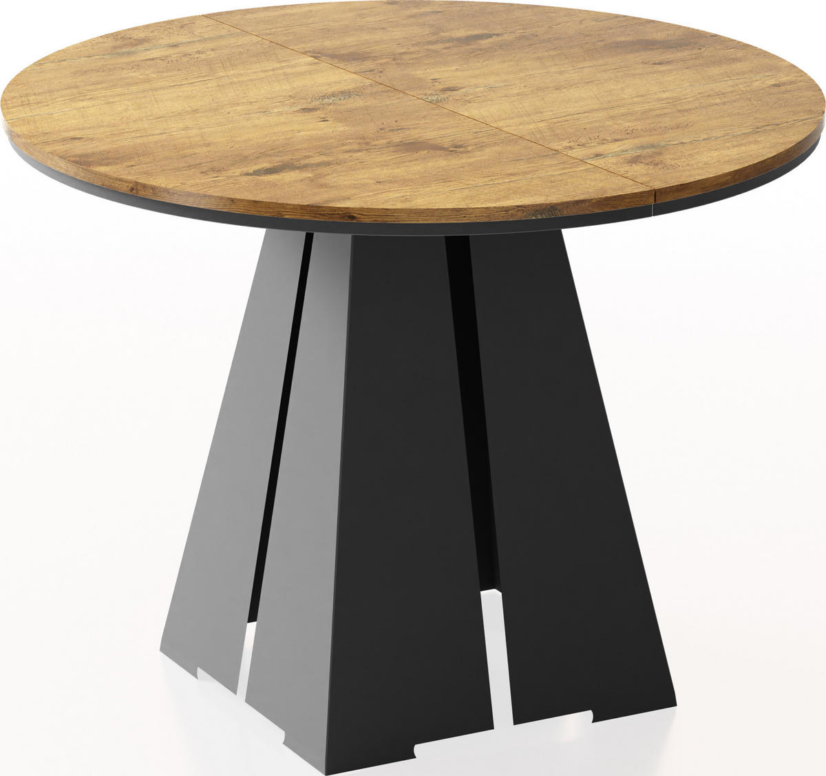 ESSTISCH Kova runder ausziehbarer, Lancelot Eiche 100-180/100/76 cm - Eichefarben/Schwarz, Holzwerkstoff/Metall (100/100/76cm) - WFL GROUP