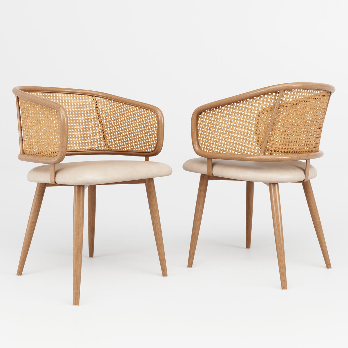 ESSZIMMERSTÜHLE 2er-Set Rattan-Rückenlehne PU-Leder Beige/Braun - Beige, Holz (51/79/47cm) - Meubliv