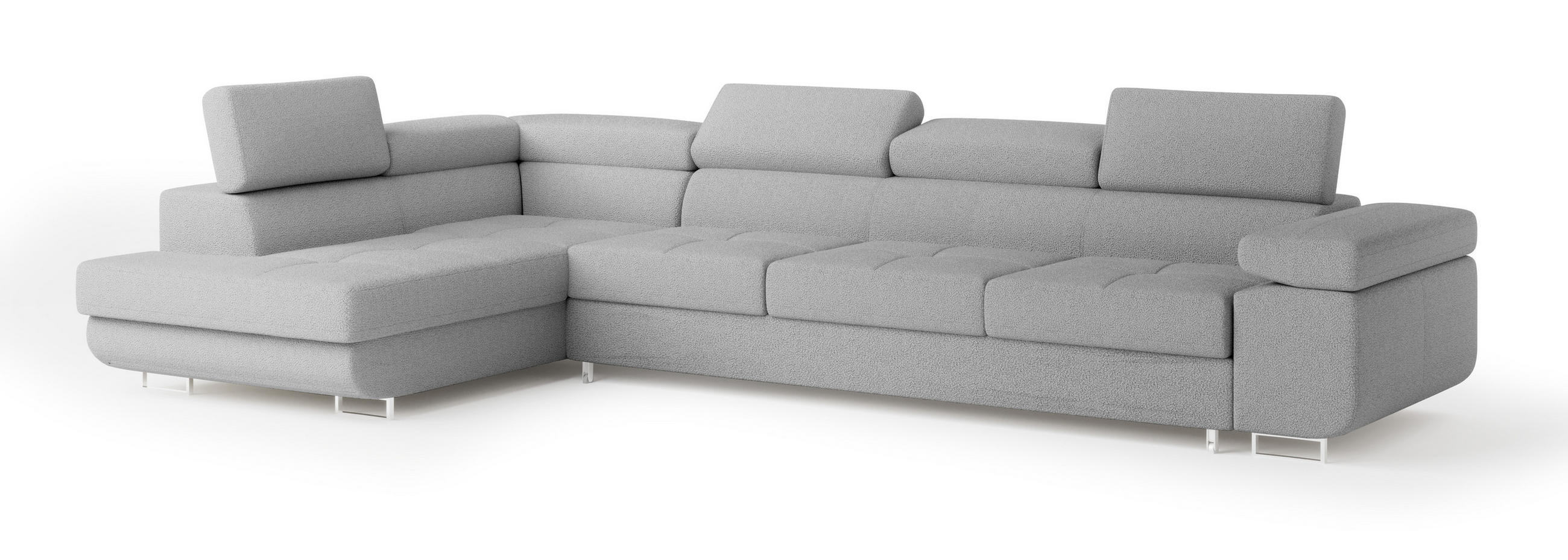 ECKSOFA VICENTE Hellgrau Boucle-Stoff mit Schlaffunktion - Hellgrau, Holz (346/202cm) - MASSENO