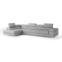 ECKSOFA VICENTE Hellgrau Boucle-Stoff mit Schlaffunktion - Hellgrau, Holz (346/202cm) - MASSENO