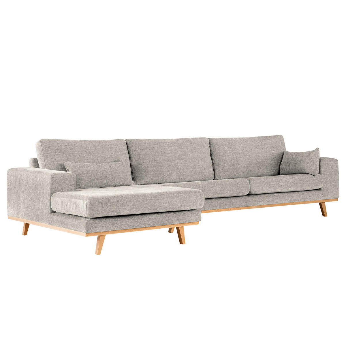 ECKSOFA mit Longchair - Buchefarben/Grau, Buchenholz/Textil (281/153cm) - home24