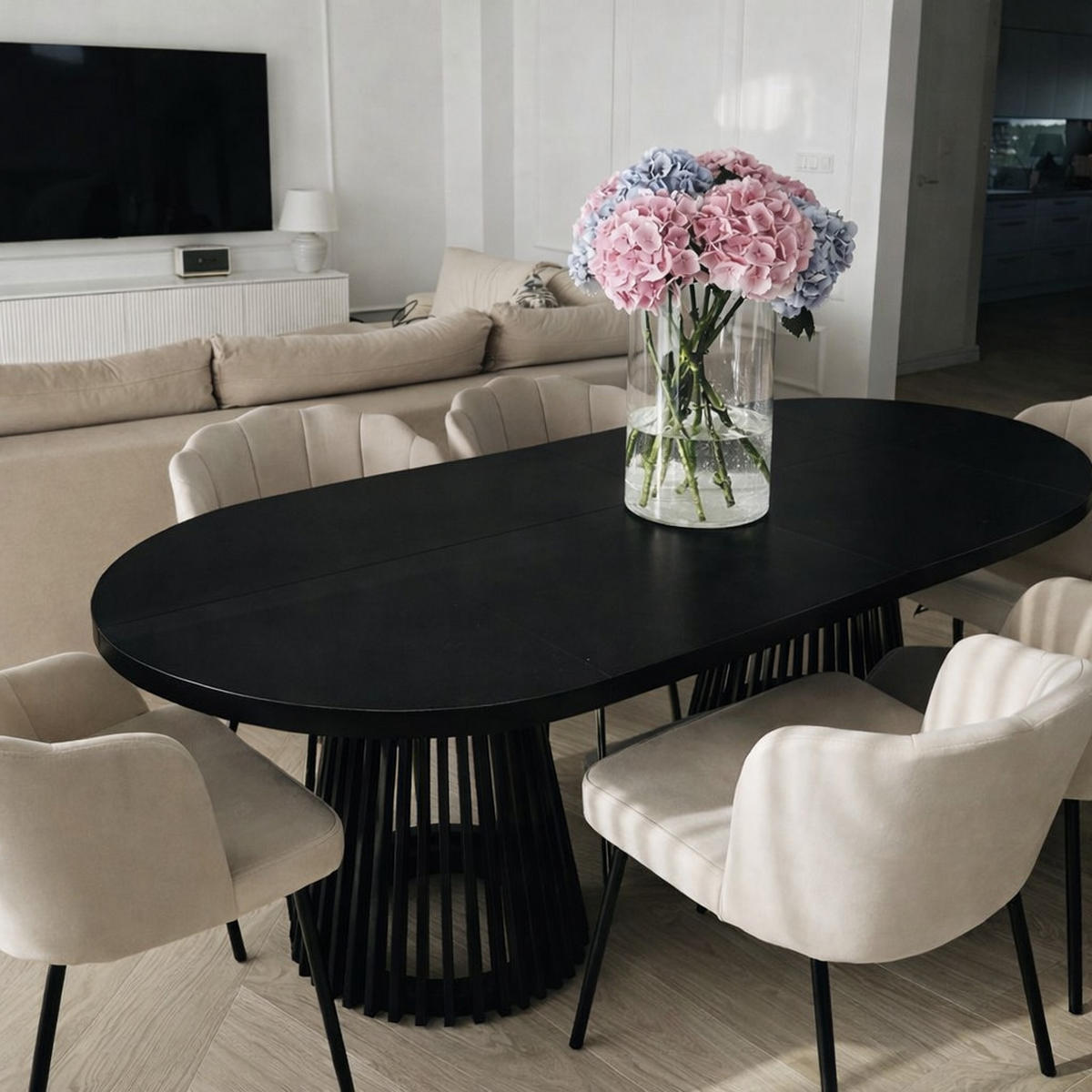 ESSTISCH runder ausziehbarer Tisch für Esszimmer DOVER 120 / 220 cm, Farbe: Eiche Craft Golden / Schwarz - Schwarz/Braun, Holz (220/120/77cm) - Dekori_Interiors