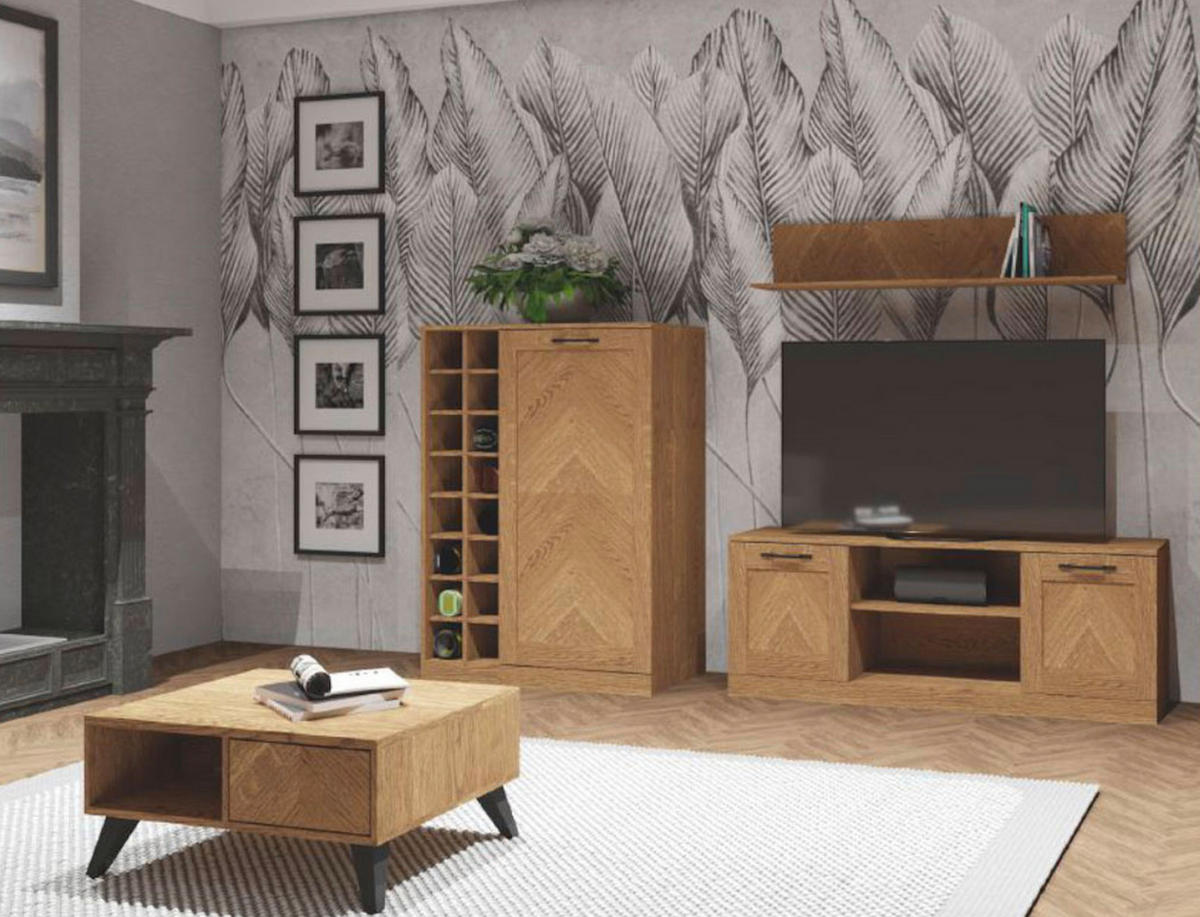 WOHNZIMMER-SET Cozy Eiche Rustikal 4-teilig - Eichefarben/Braun, Holz/Metall (260/140/60cm) - Feldmann-Wohnen