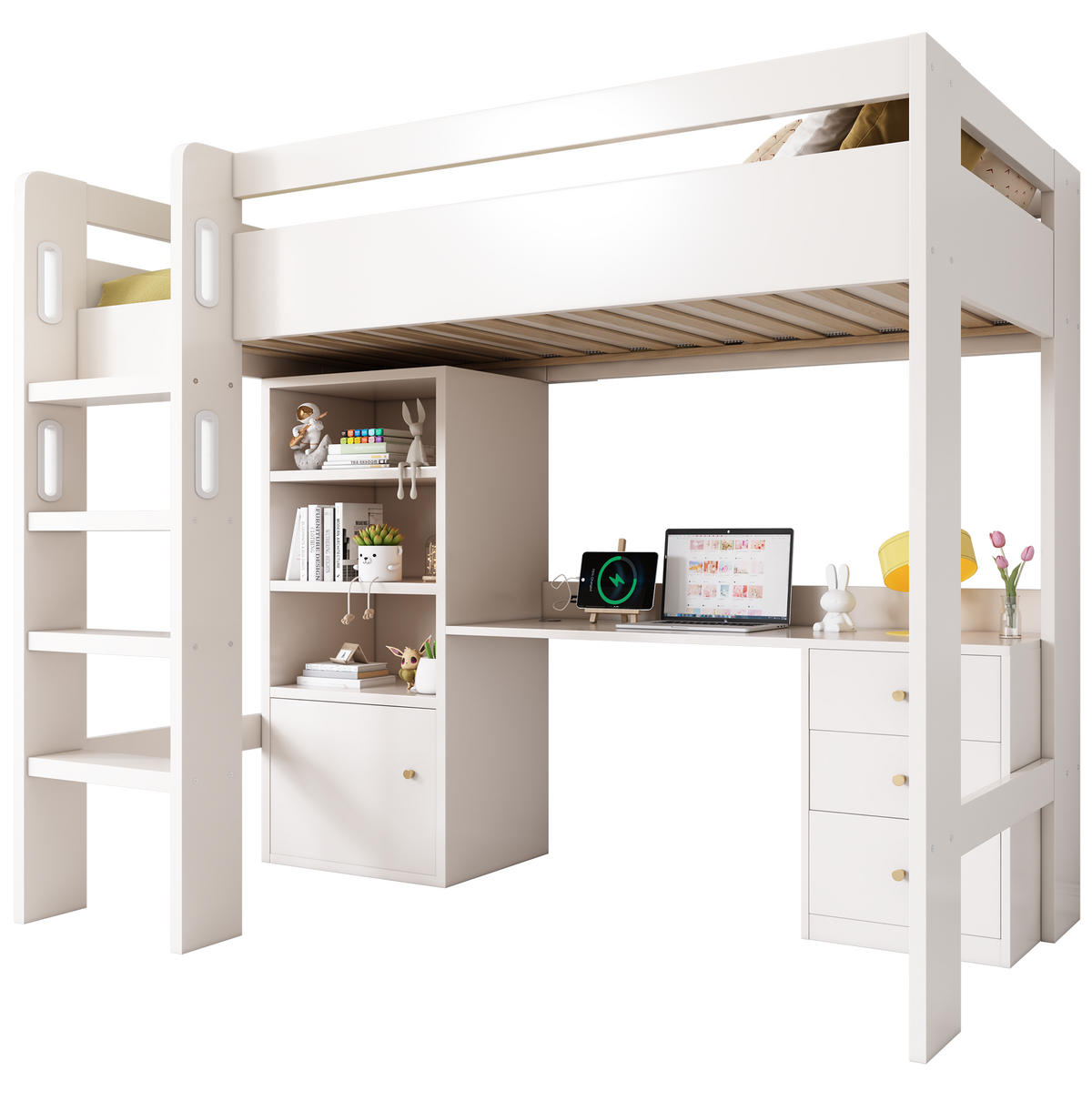 HOCHBETT 90/200 cm aus Holzwerkstoff mit Schreibtisch und Stauraum Weiß - Weiß, Holzwerkstoff (90/200cm) - Modenvie