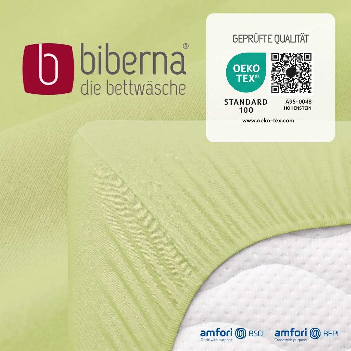 SPANNBETTTUCH Basic Jersey pistaziengrün, 90x190 cm - 100x200 cm - Hellgrün, Textil (100/200cm) - biberna