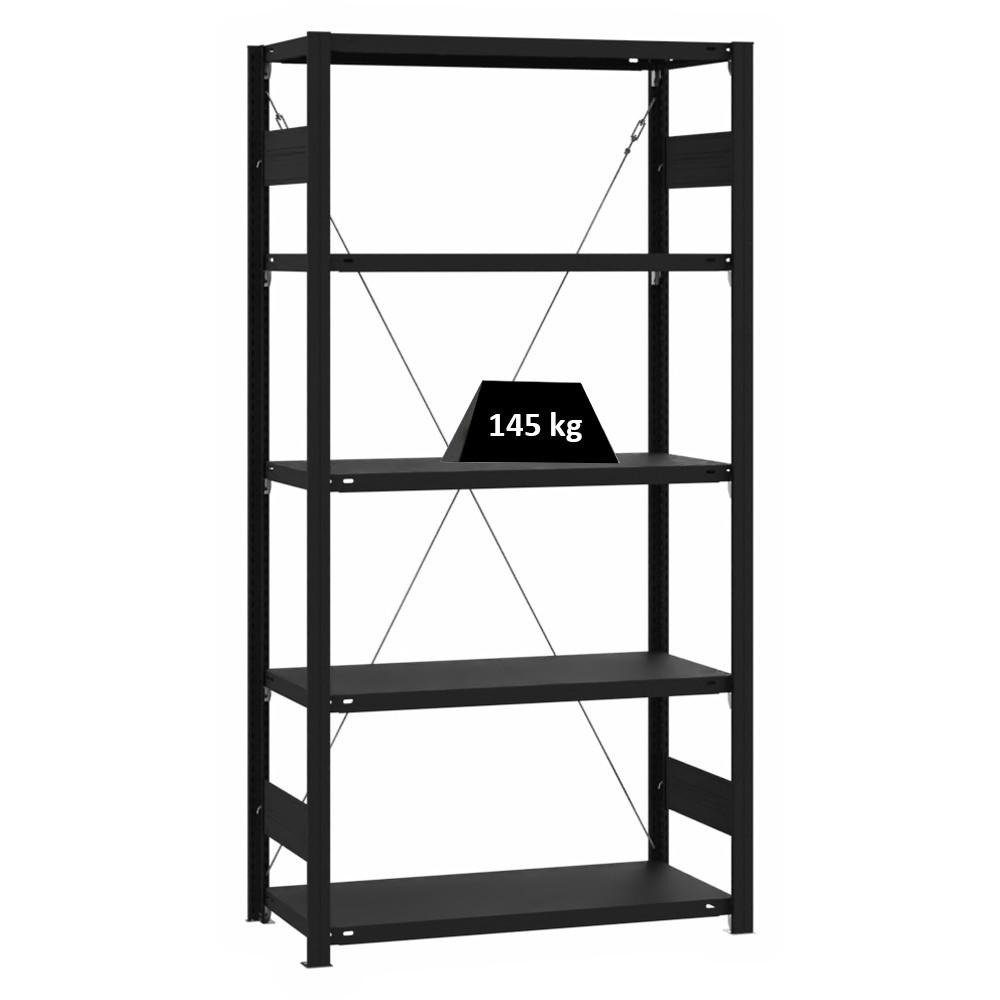 WOHNREGAL Motemo 200x100x40cm 5 Ebenen je 150kg Fachlast Matt-Schwarz - Schwarz, Metall (100/200/40cm) - PROREGAL