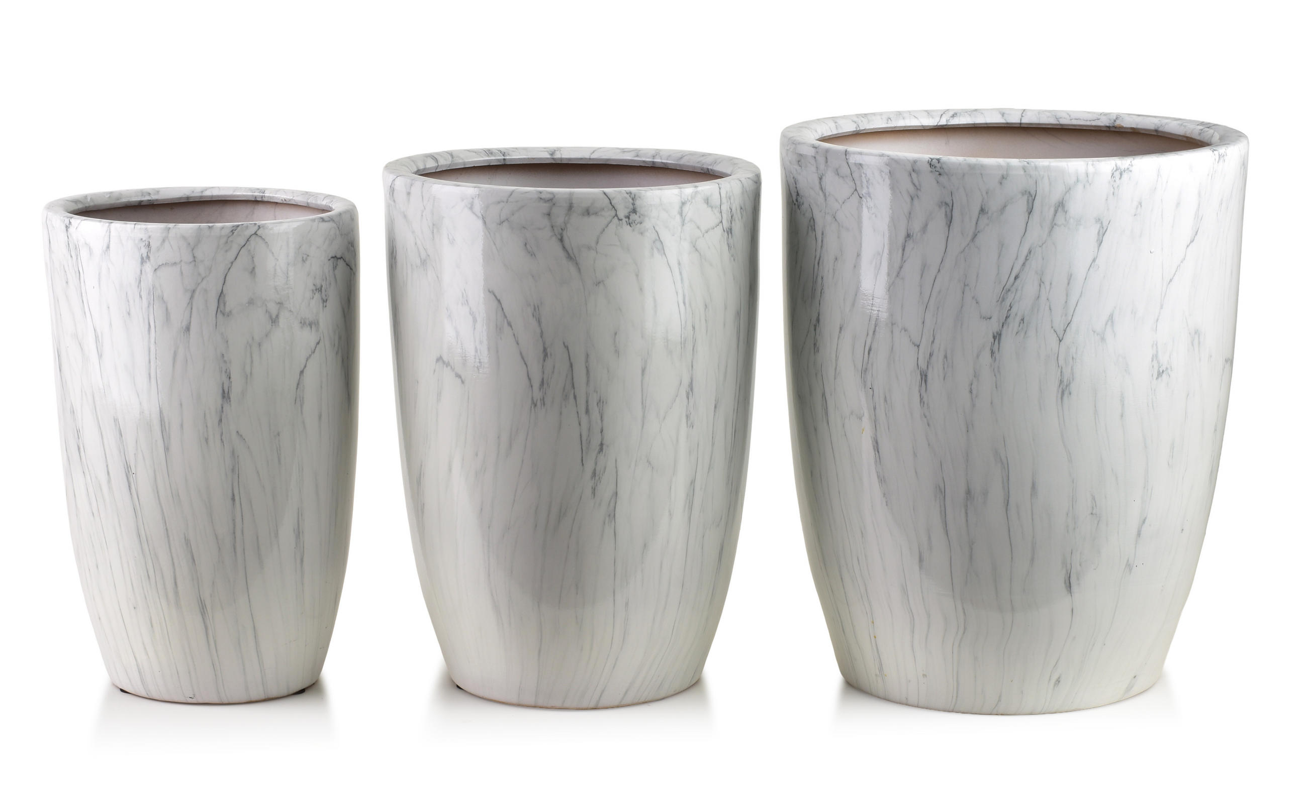 BLUMENTOPF Neva Marble 3er Set Weiß 37x37x45,5/30,5x30,5x42,5/24x24x40 cm Keramik - Weiß, Keramik (37/45.5cm) - Mondex