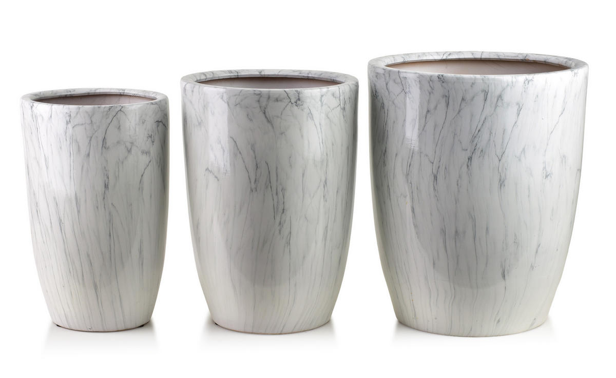 BLUMENTOPF Neva Marble 3er Set Weiß 37x37x45,5/30,5x30,5x42,5/24x24x40 cm Keramik - Weiß, Keramik (37/45.5cm) - Mondex