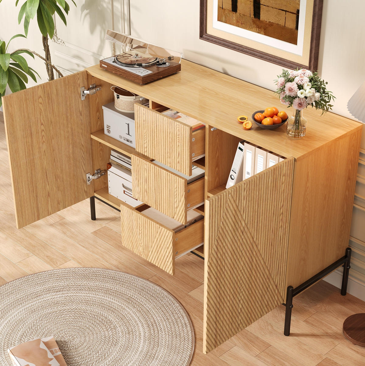 SIDEBOARD 115.5/40/76 cm Natur aus MDF mit geometrischer Struktur - Naturfarben, Holzwerkstoff (40/76/115.5cm) - OKMYHOME