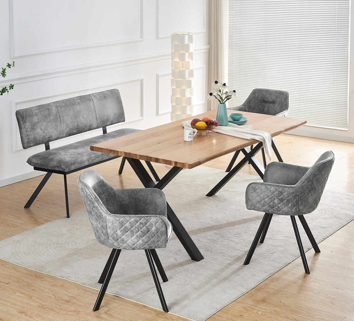 SITZBANK JUNA 160/57/86 cm Grau - Grau, Textil/Metall (160/86/57cm) - B&D Home