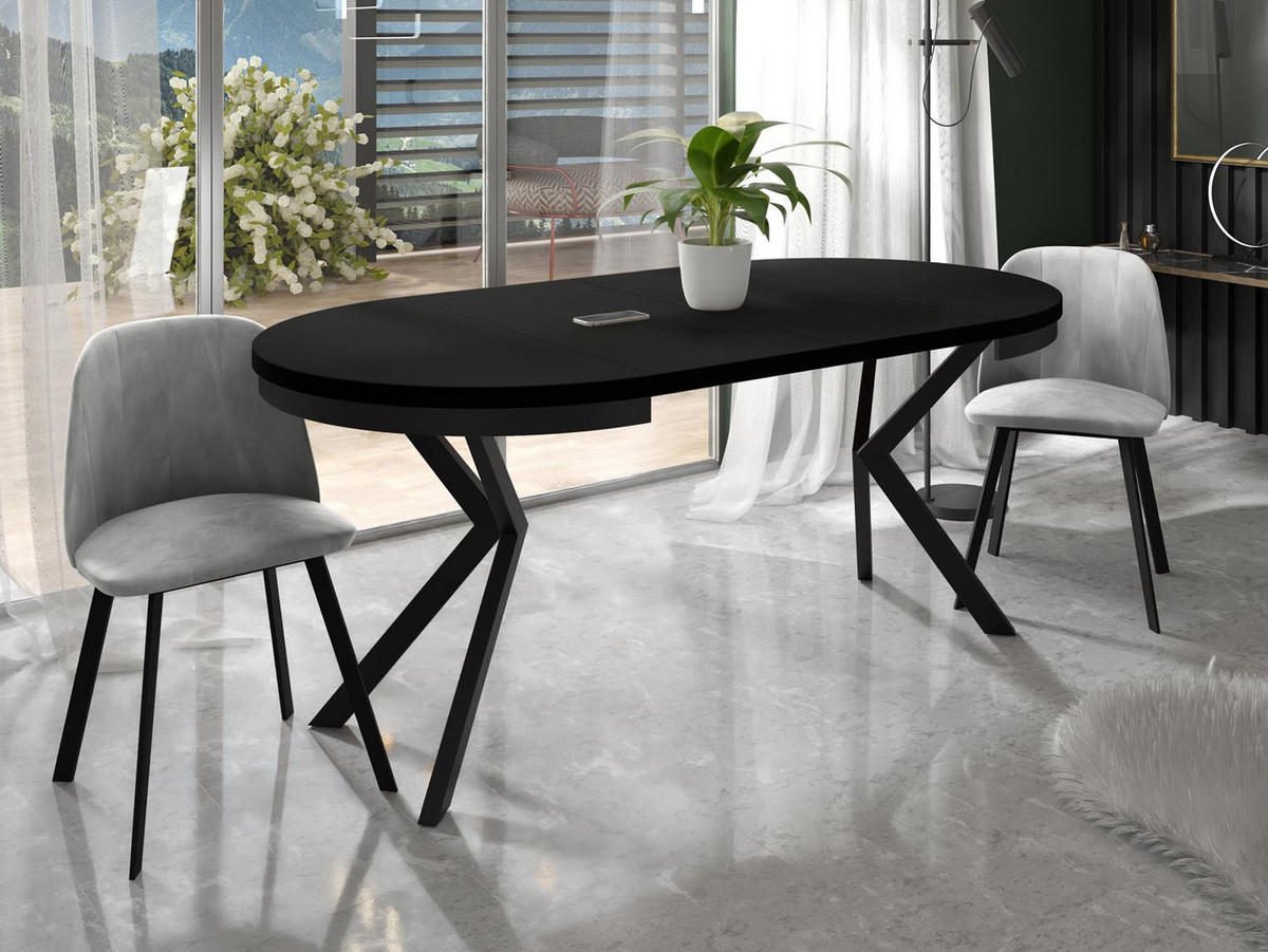 ESSTISCH Ross runder ausziehbarer, Schwarz 90-170/90/76 cm - Schwarz, Holzwerkstoff/Metall (90/90/76cm) - WFL GROUP