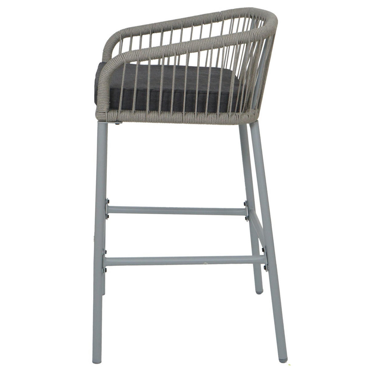 GARTENSTUHL 2er-Set HxBxT 92x51x53cm Sitzhöhe 76cm Seilgeflecht Metall Hellgrau Kissen Dunkelgrau - Hellgrau, Metall (51/92/53cm) - PROREGAL