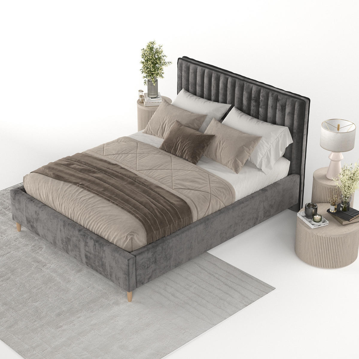 POLSTERBETT Aria 120/200 cm Anthrazit im Lotta Stoff - Anthrazit/Naturfarben, Holz/Holzwerkstoff (120/200cm) - AltaBeds