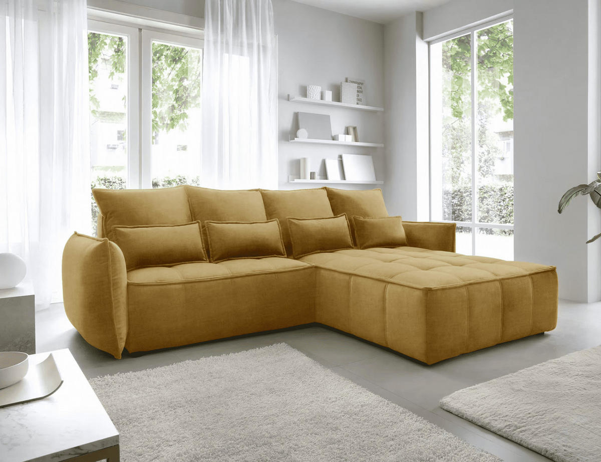 ECKSOFA mit Schlaffunktion und Bettkasten - Gelb, Textil (196/265cm) - Eltap