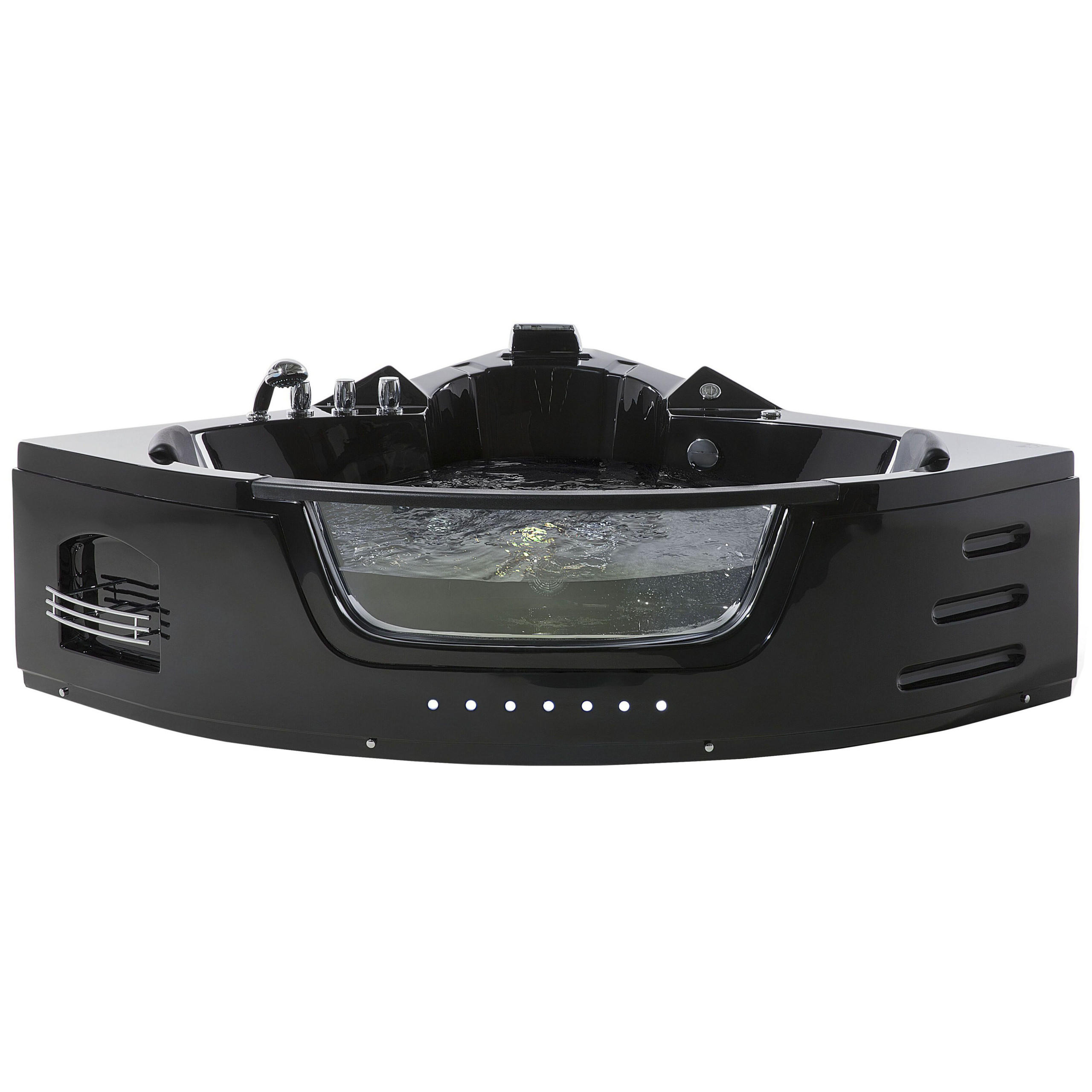 WHIRLPOOL-BADEWANNE mit LED 155x214x60 cm schwarz Martinica - Schwarz, Kunststoff (155/60/214cm) - Beliani