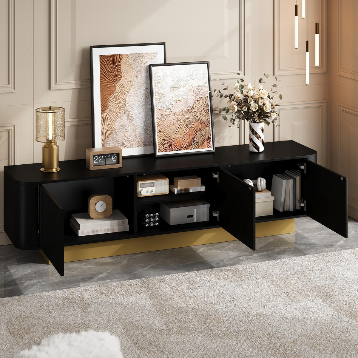 TV-ELEMENT 170/40.5/47 cm Schwarz mit Stauraum - Schwarz, Holz (170/47/40.5cm) - Oxeza
