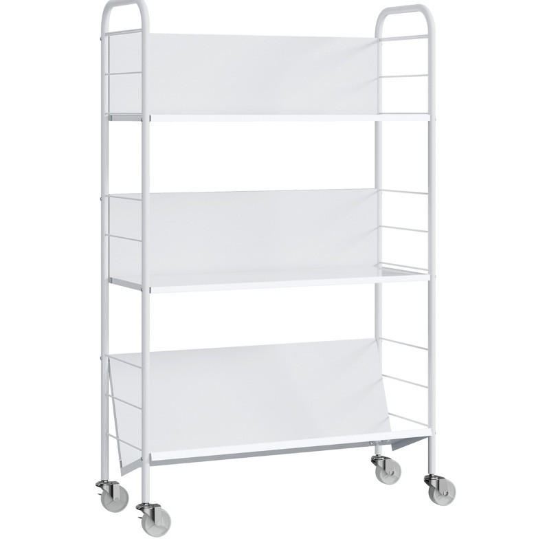 BÜCHERREGAL 69/26/108 cm, 3 Ebenen, aus Metall, mit Rollen, Weiß - Weiß, Metall (69/108/26cm) - BEAOK