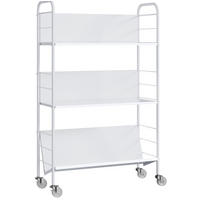 BÜCHERREGAL 69/26/108 cm, 3 Ebenen, aus Metall, mit Rollen, Weiß - Weiß, Metall (69/108/26cm) - BEAOK