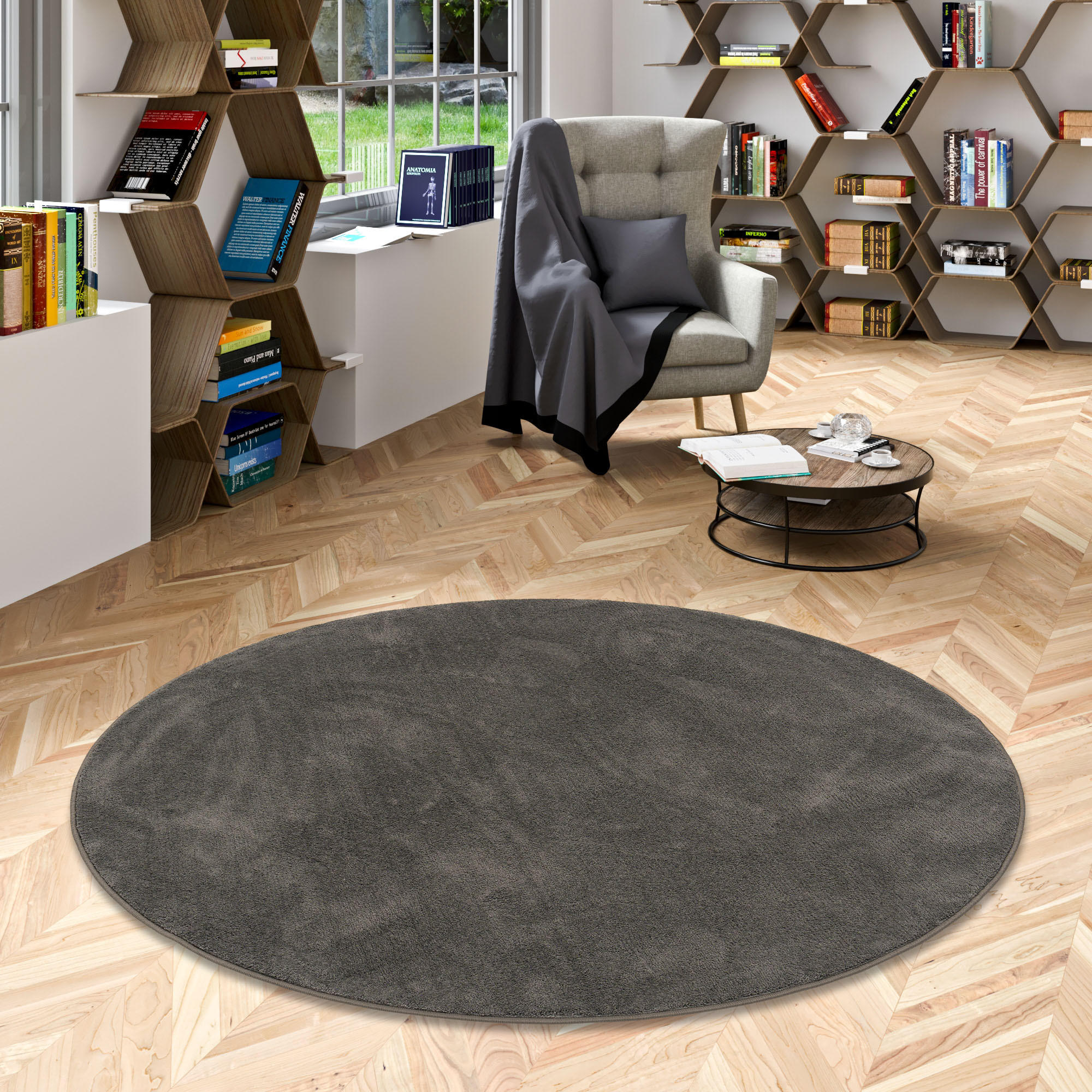 LUXUS SUPER SOFT HOCHFLOR LANGFLOR TEPPICH DELUXE RUND - Anthrazit, Textil (160/160cm) - Snapstyle