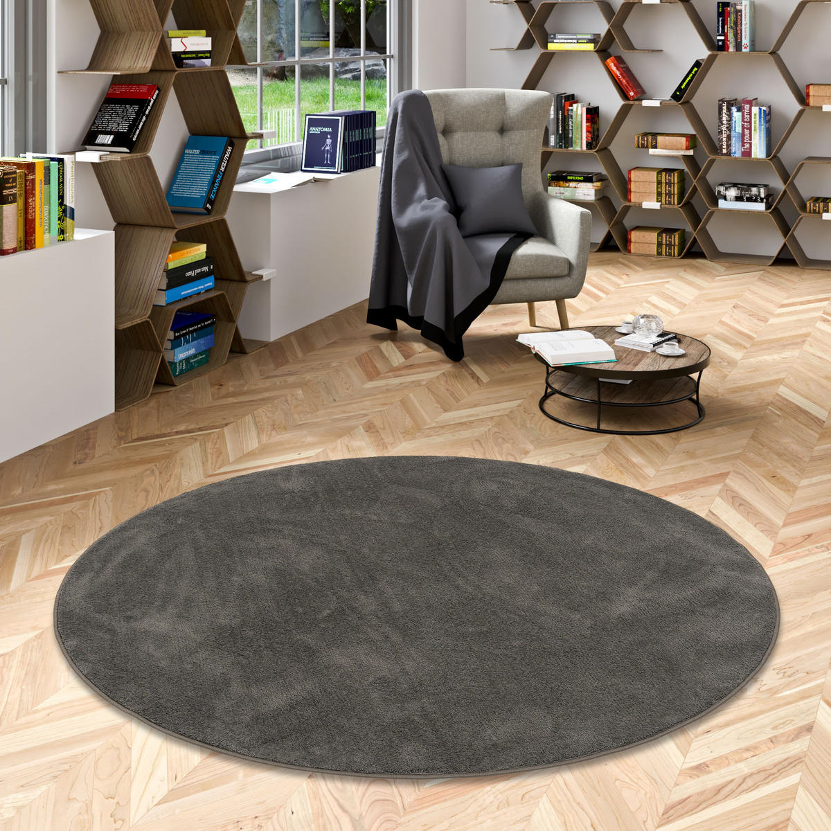 LUXUS SUPER SOFT HOCHFLOR LANGFLOR TEPPICH DELUXE RUND - Anthrazit, Textil (100/100cm) - Snapstyle