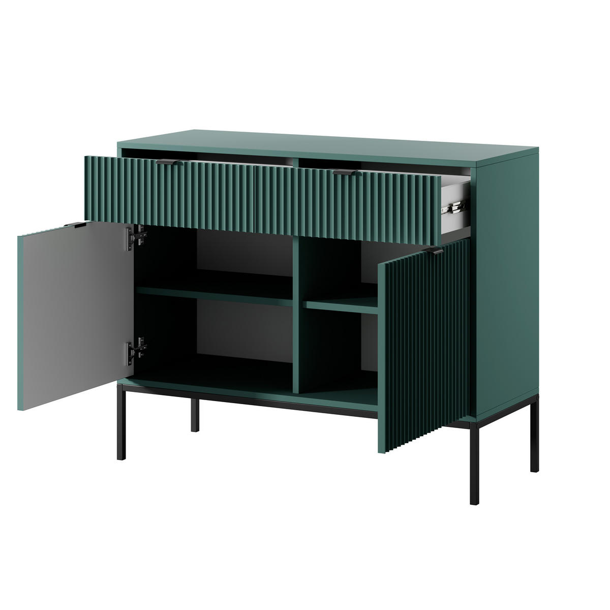 KOMMODE STELLARE 104/83/39 cm mit 2 Schubladen 2 Türen Hellgrün - Schwarz/Hellgrün, Holzwerkstoff (104/83/39cm) - MASSENO