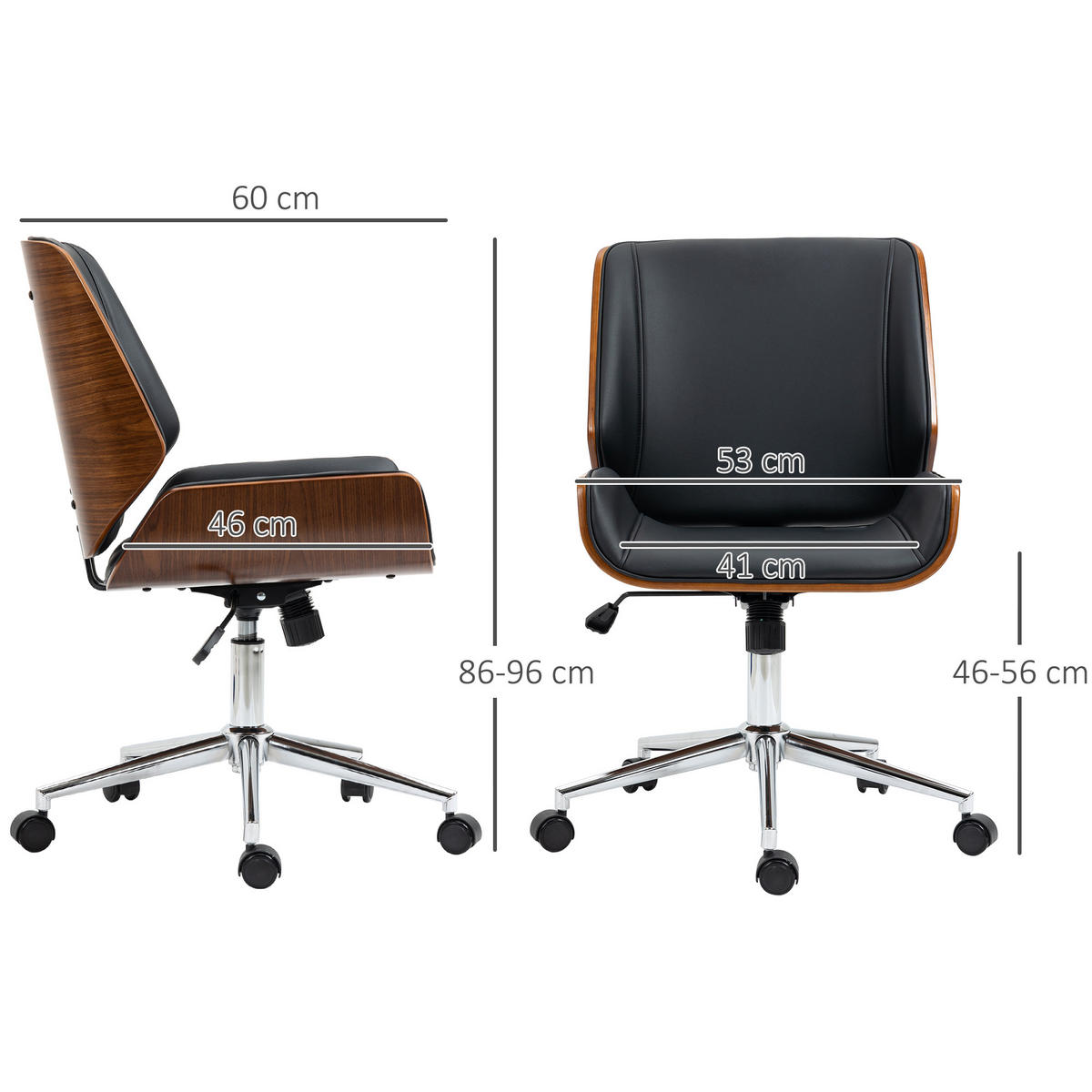 BÜROSTUHL mit Wippfunktion, Schwarz - Schwarz, Leder (60/96/53cm) - Vinsetto