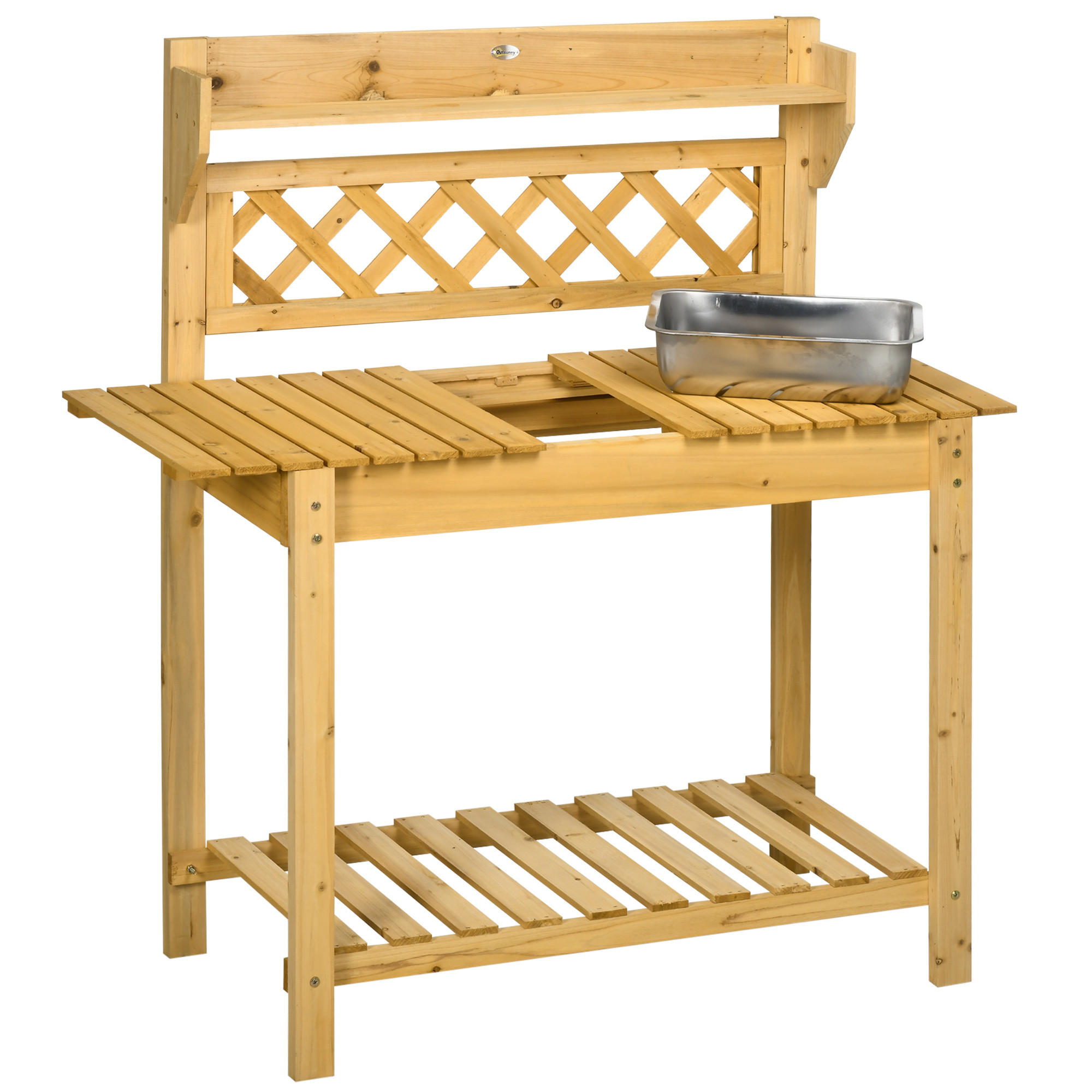 PFLANZTISCH mit ausziehbarer Tischplatte, 2 Ablagefächern, 92 x 45 x 120 cm, Braun - Braun, Holz (92/45/120cm) - Outsunny