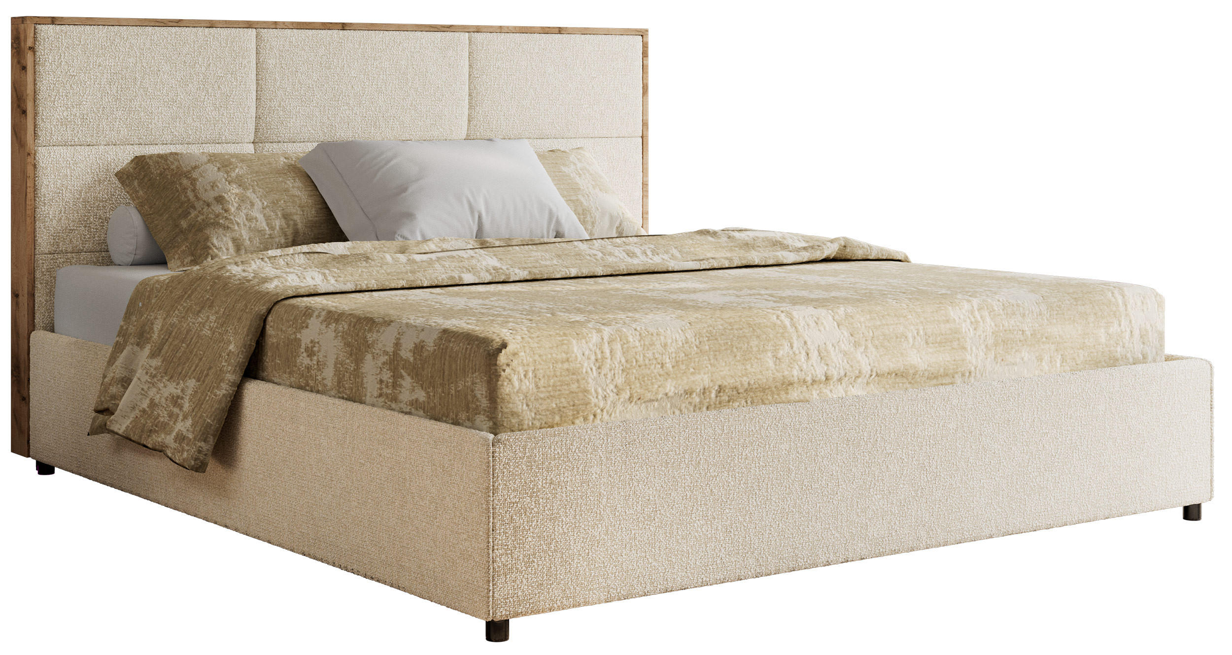 POLSTERBETT LERIO CLASSIC 140/200 - Creme Strukture - Multipocket-Matratze - Creme, Textil (140/200cm) - MKS