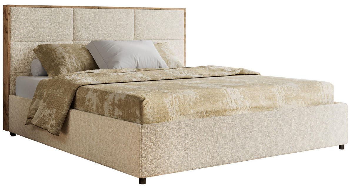 POLSTERBETT LERIO CLASSIC 180/200 - Creme Strukture - Schaum-Matratze - Creme, Textil (180/200cm) - MKS