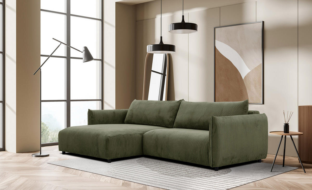 ECKSOFA TAUER 5-Sitzer, olivgrün - Schwarz/Olivgrün, Holzwerkstoff/Kunststoff (174/292cm) - Courtois Laville