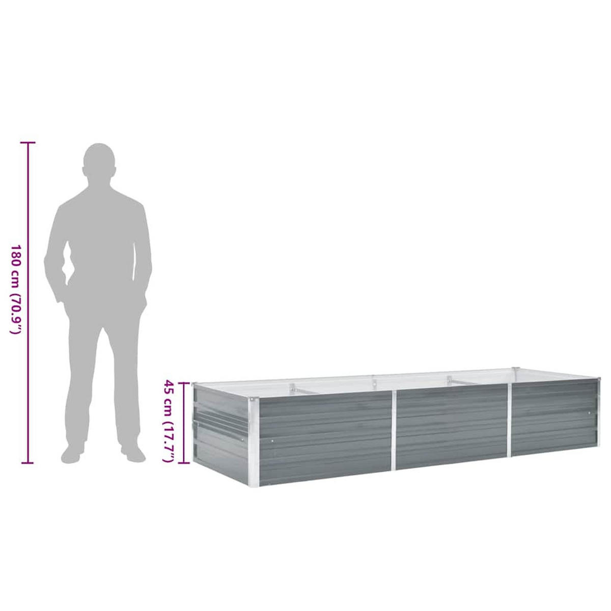 HOCHBEET 240/80/45 cm, aus Verzinkter Stahl, Grau - Grau, Metall (80/45/240cm) - vidaXL