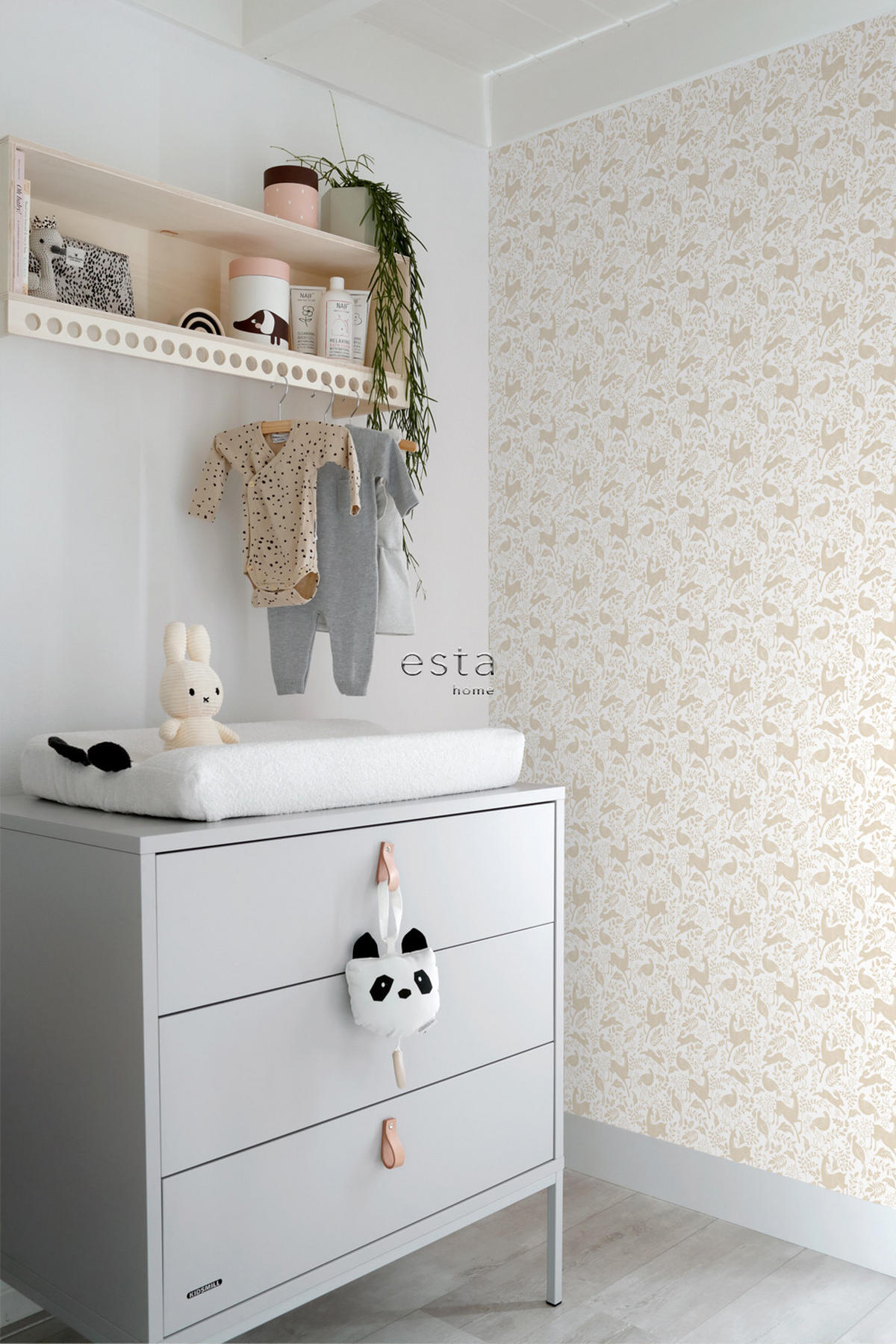 TAPETE Wald mit Waldtieren 50 x 900 cm - Beige, Papier (50/0.1cm) - ESTAhome