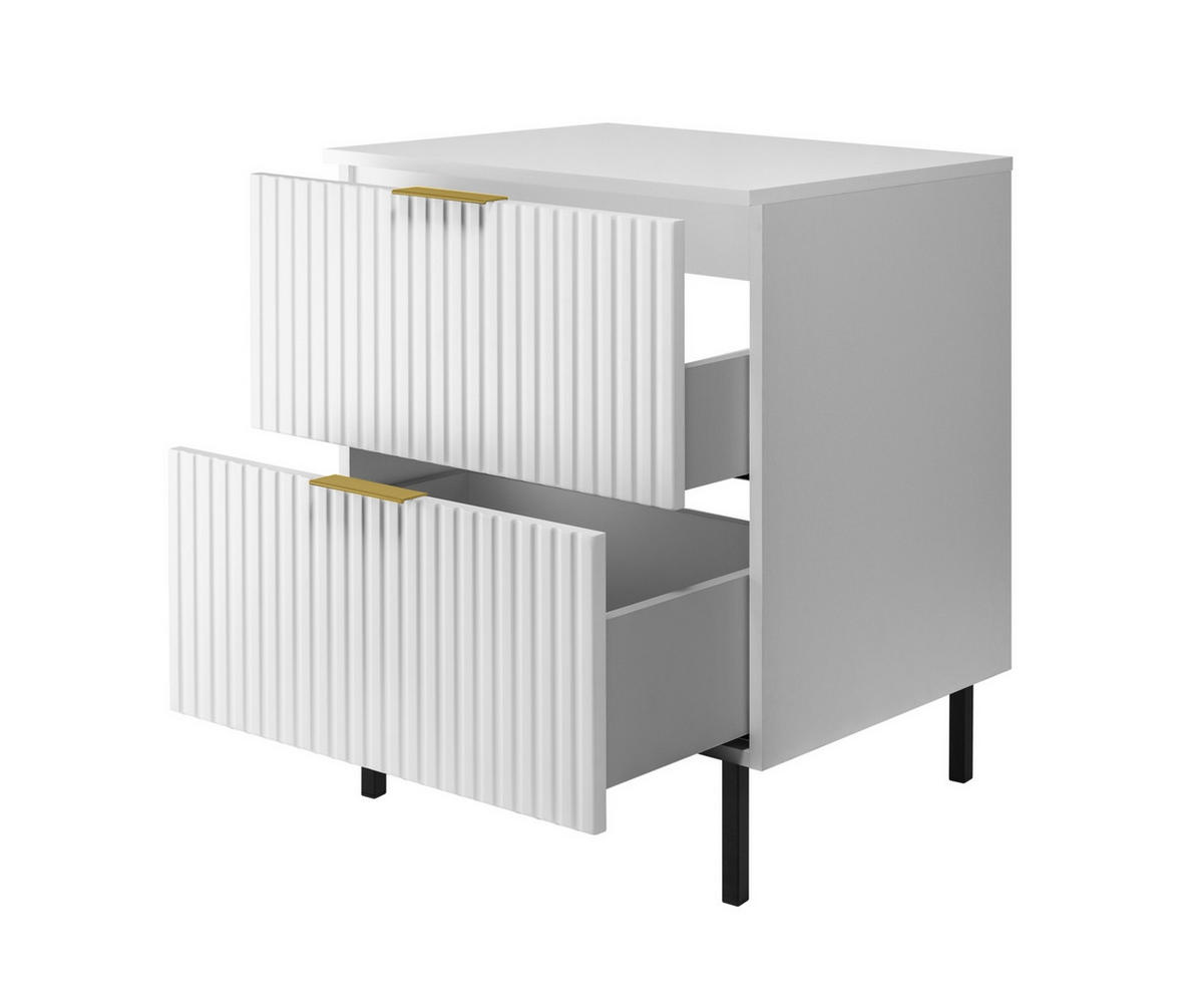 WASCHBECKUNTERSCHRANK, Weiß, 60 x 77 x 46 cm, goldener Griff, schwarze Beine + Arbeitsplatte - Goldfarben/Weiß, Holzwerkstoff (60/77/46cm) - 3XE LIVING