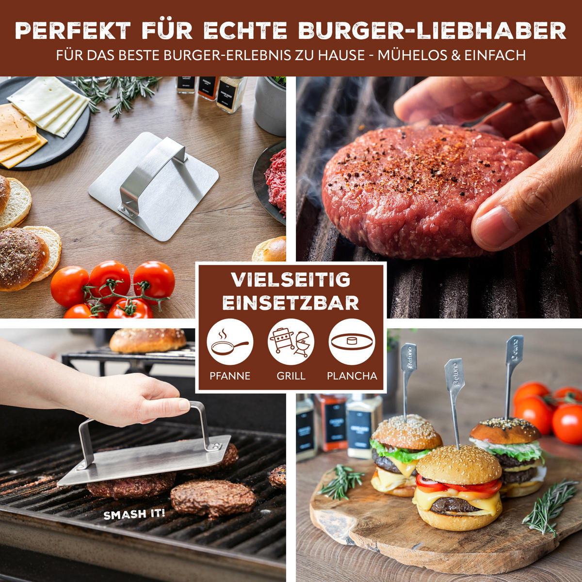 BURGERPRESSE, silber, Edelstahl - Edelstahlfarben, Metall (18/6/18cm) - bremermann