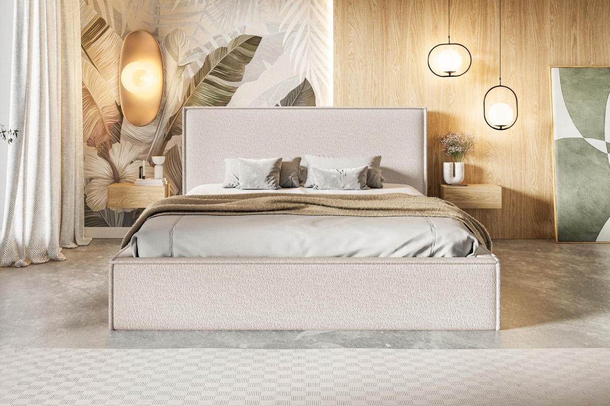 BETT 90x200 - Polsterbett mit Bettkasten und Metallrahmen - Modern Betten - Kuscheliger Catch-Me-Stoff - Kollektion Milano - Beige - Beige, Holz/Textil (90/200cm) - Alpi-Möbel
