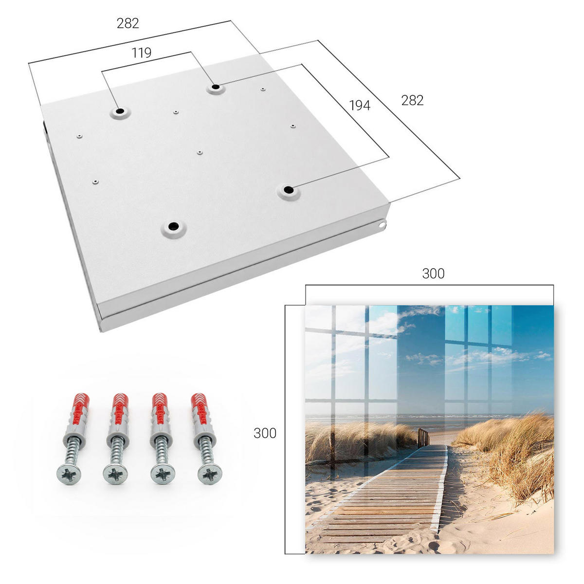 SCHLÜSSELBOX Weiß 30x30 cm – Türöffnung nach rechts - Ein ruhiger Strand - Blau, Metall (30/30/5cm) - TULUP