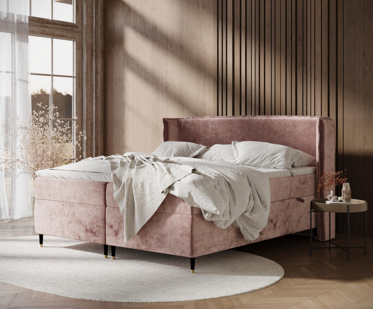 BOXSPRINGBETT Segni Rosa 140/200 cm mit Matratze und Topper - Pink/Schwarz, Holz/Holzwerkstoff (140/200cm) - Maison de Reve