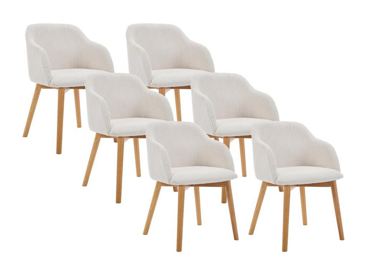 STUHL mit Armlehnen 6er-Set - Cord & Kautschukholz - Cremefarben - JELISA - Creme, Textil (56/79/54cm) - Vente-Unique